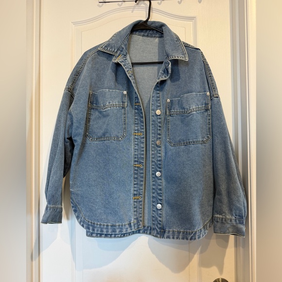Jackets & Blazers - Light Blue Denim Jacket - Casual Oversized Jean Jacket- Shirt